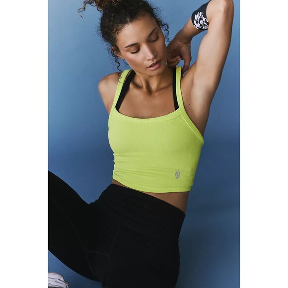 FREE PEOPLE Movement All Clear Rib Crop Camisole Highlighter Yellow Size X-Small - Picture 1 of 8